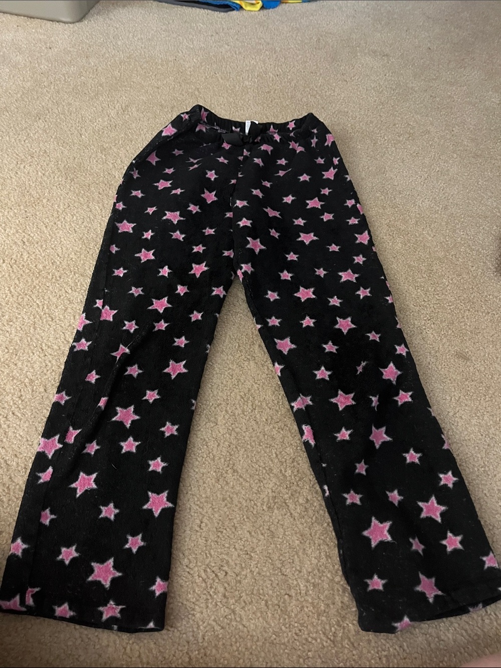 Kids Black Star Print Fleece Pants with Pink Stars